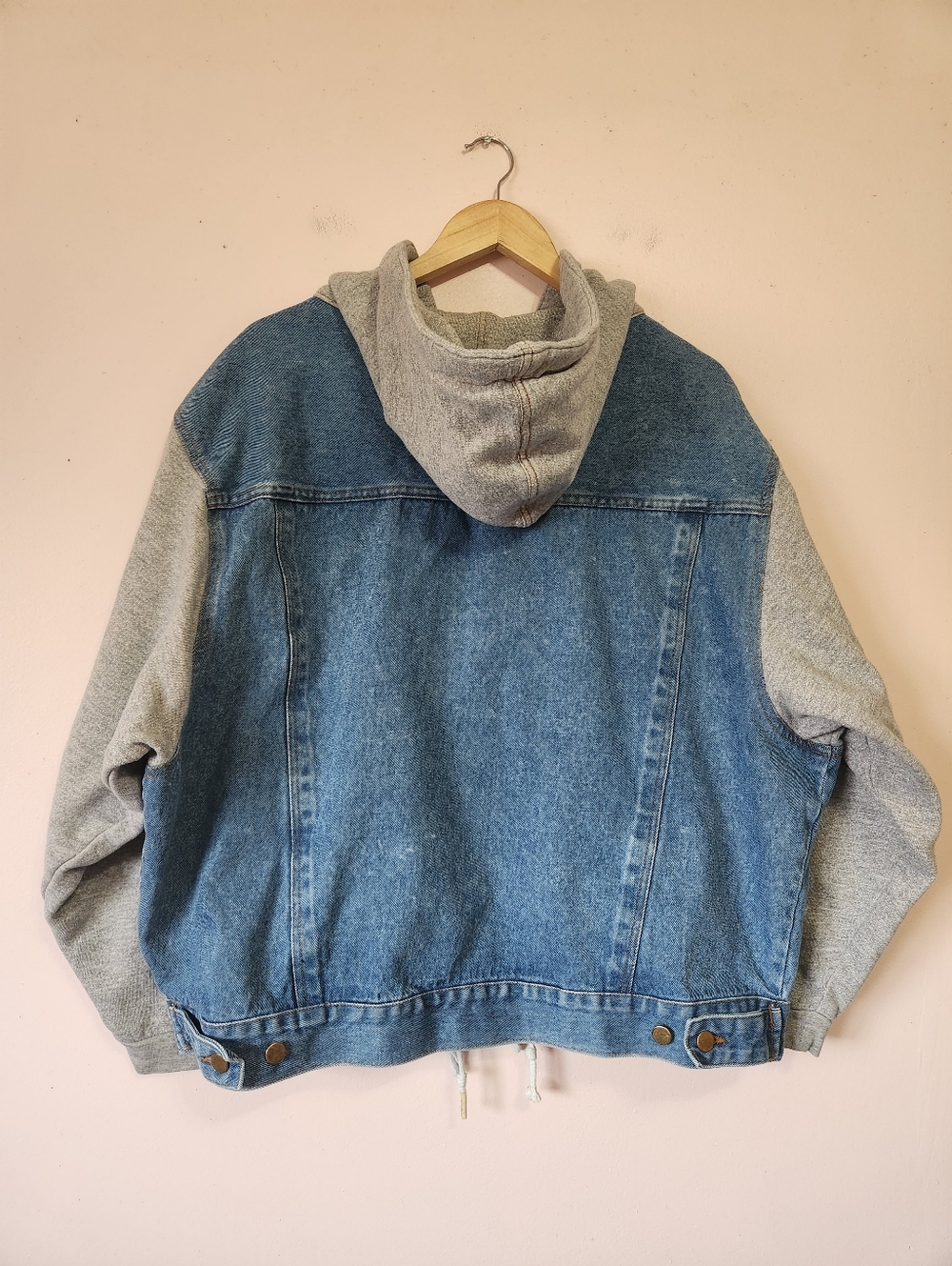 Rare Vintage 90s Fine Line Denim Trucker Jacket Fleece Hoodie and Sleeves Sz XL - Picture 5 of 12